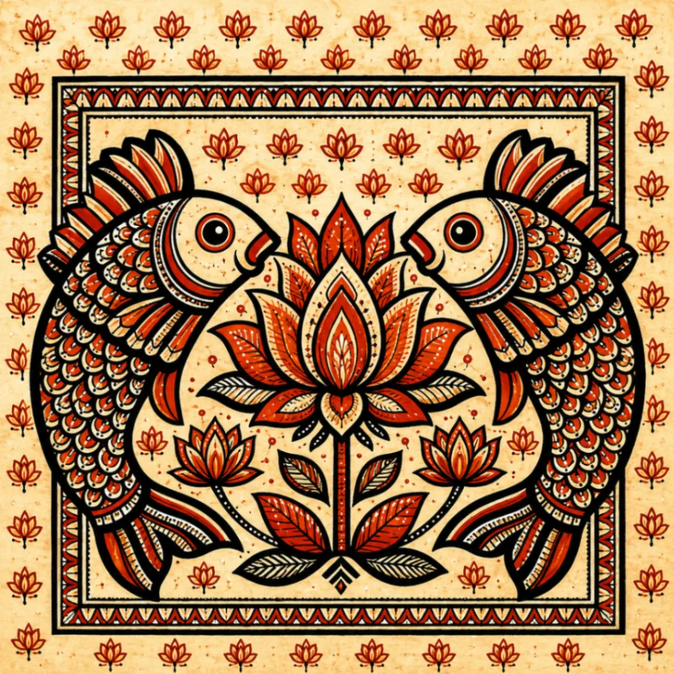 Madhubani Lotus and Fish